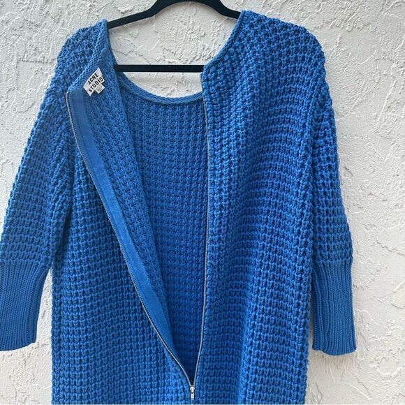 ACNE STUDIOS Sweater Women XS Shore Solid Chunky Knit Zip Blue Cotton - Picture 8 of 10